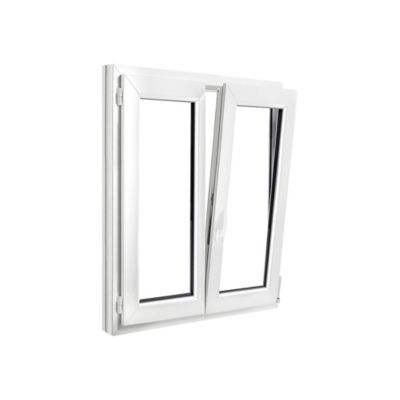 Fenêtre 2 vantaux oscillo-battante, tirant droit double vitrage GoodHome en PVC blanc l.105 x H.118 cm