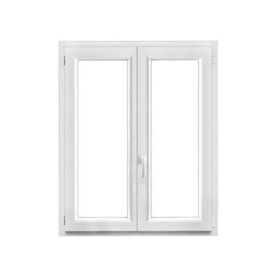 Fenêtre 2 vantaux oscillo-battante, tirant droit double vitrage GoodHome en PVC blanc l.105 x H.128 cm