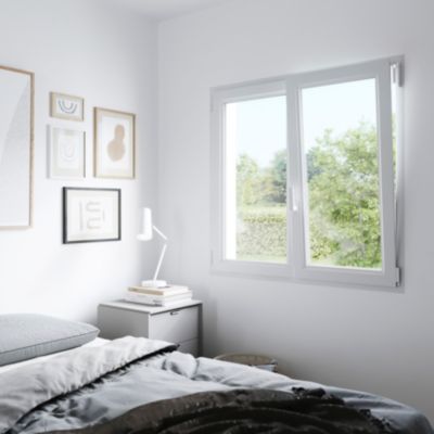 Fenêtre 2 vantaux oscillo-battante, tirant droit double vitrage GoodHome en PVC blanc l.105 x H.138 cm