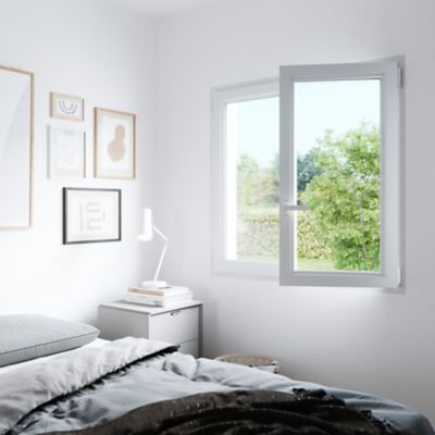 Fenêtre 2 vantaux oscillo-battante, tirant droit double vitrage GoodHome en PVC blanc l.105 x H.138 cm