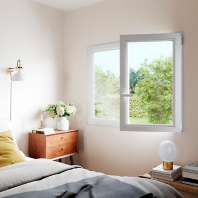 Fenêtre 2 vantaux oscillo-battante, tirant droit double vitrage GoodHome en PVC blanc l.105 x H.138 cm