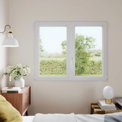 Fenêtre 2 vantaux oscillo-battante, tirant droit double vitrage GoodHome en PVC blanc l.105 x H.138 cm