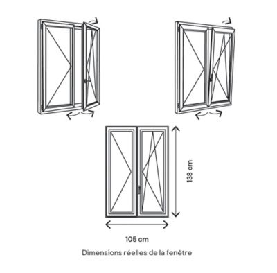 Fenêtre 2 vantaux oscillo-battante, tirant droit double vitrage GoodHome en PVC blanc l.105 x H.138 cm