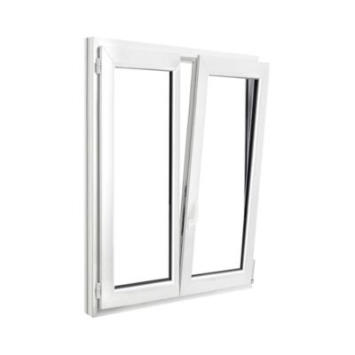 Fenêtre 2 vantaux oscillo-battante, tirant droit double vitrage GoodHome en PVC blanc l.105 x H.138 cm