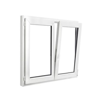 Fenêtre 2 vantaux oscillo-battante, tirant droit double vitrage GoodHome en PVC blanc l.125 x H.118 cm