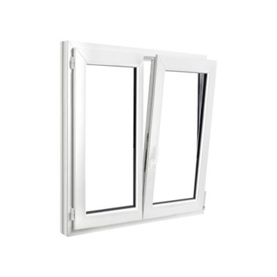 Fenêtre 2 vantaux oscillo-battante, tirant droit double vitrage GoodHome en PVC blanc l.125 x H.125 cm