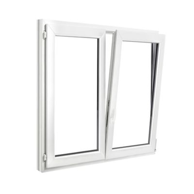 Fenêtre 2 vantaux oscillo-battante, tirant droit double vitrage GoodHome en PVC blanc l.125 x H.138 cm