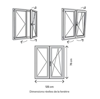 Fenêtre 2 vantaux oscillo-battante, tirant droit double vitrage GoodHome en PVC blanc l.125 x H.78 cm