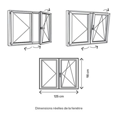 Fenêtre 2 vantaux oscillo-battante, tirant droit double vitrage GoodHome en PVC blanc l.125 x H.98 cm