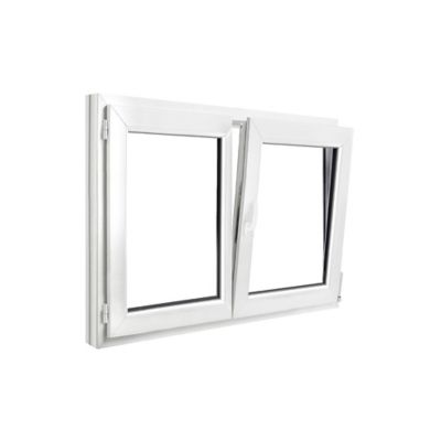Fenêtre 2 vantaux oscillo-battante, tirant droit double vitrage GoodHome en PVC blanc l.125 x H.98 cm