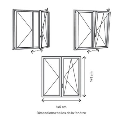 Fenêtre 2 vantaux oscillo-battante, tirant droit double vitrage GoodHome en PVC blanc l.145 x H.148 cm