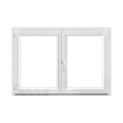 Fenêtre 2 vantaux oscillo-battante, tirant droit double vitrage GoodHome en PVC blanc l.145 x H.98 cm