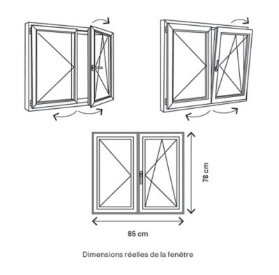 Fenêtre 2 vantaux oscillo-battante, tirant droit double vitrage GoodHome en PVC blanc l.85 x H.78 cm