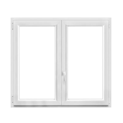 Fenêtre 2 vantaux oscillo-battante, tirant droit double vitrage GoodHome en PVC blanc l.85 x H.78 cm