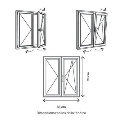 Fenêtre 2 vantaux oscillo-battante, tirant droit double vitrage GoodHome en PVC blanc l.85 x H.98 cm