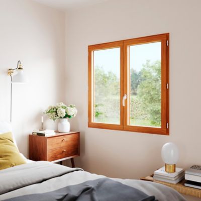Fenêtre 2 vantaux tirant droit double vitrage GoodHome en bois marron l.105 x H.107,8 cm