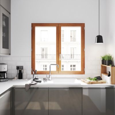 Fenêtre 2 vantaux tirant droit double vitrage GoodHome en bois marron l.125 x H.117,8 cm