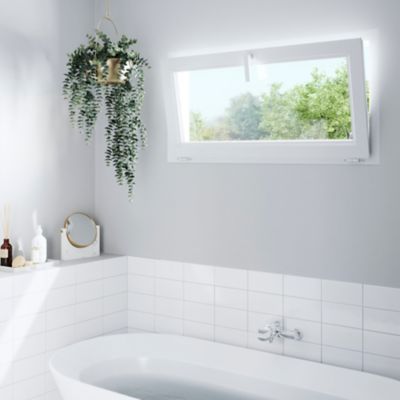 Fenêtre abattante par le haut double vitrage GoodHome en PVC blanc l.85 x H.48 cm