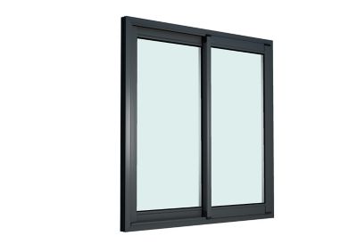 Fenêtre alu 2 vantaux coulissant GoodHome gris - l.100 x h.115 cm