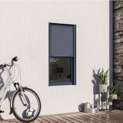 Fenêtre aluminium 1 vantail oscillo-battant + volet roulant électrique GoodHome gris - l.40 x h.65 cm, tirant droit