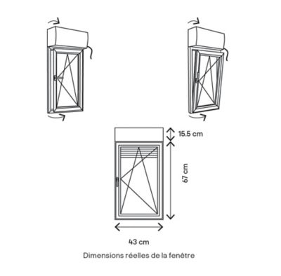 Fenêtre aluminium 1 vantail oscillo-battant + volet roulant électrique GoodHome gris - l.40 x h.65 cm, tirant droit