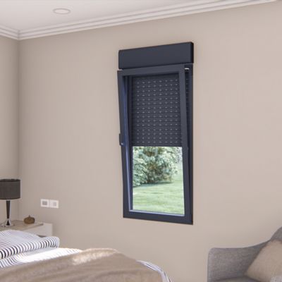 Fenêtre aluminium 1 vantail oscillo-battant + volet roulant électrique GoodHome gris - l.80 x h.95 cm, tirant droit