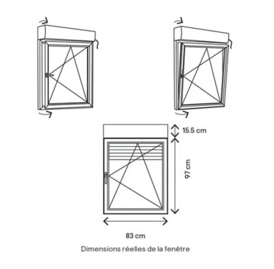 Fenêtre aluminium 1 vantail oscillo-battant + volet roulant électrique GoodHome gris - l.80 x h.95 cm, tirant droit
