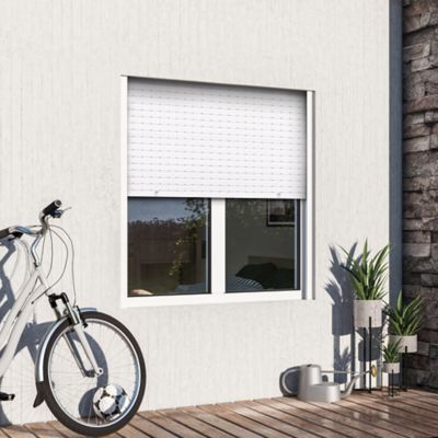 Fenêtre aluminium 2 vantaux oscillo-battant + volet roulant électrique GoodHome blanc - l.100 x h.115 cm