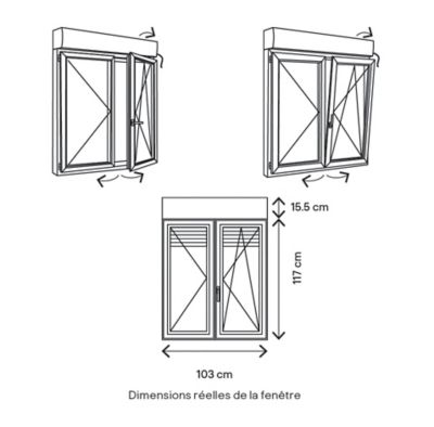 Fenêtre aluminium 2 vantaux oscillo-battant + volet roulant électrique GoodHome gris - l.100 x h.115 cm