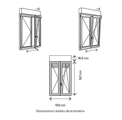 Fenêtre aluminium 2 vantaux oscillo-battant + volet roulant électrique GoodHome gris - l.100 x h.165 cm