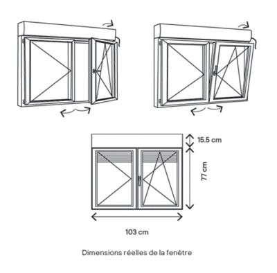 Fenêtre aluminium 2 vantaux oscillo-battant + volet roulant électrique GoodHome gris - l.100 x h.75 cm