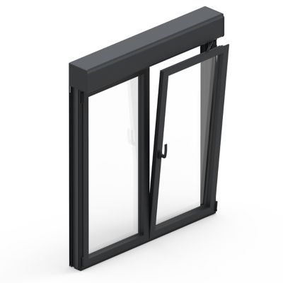 Fenêtre aluminium 2 vantaux oscillo-battant + volet roulant électrique GoodHome gris - l.100 x h.95 cm
