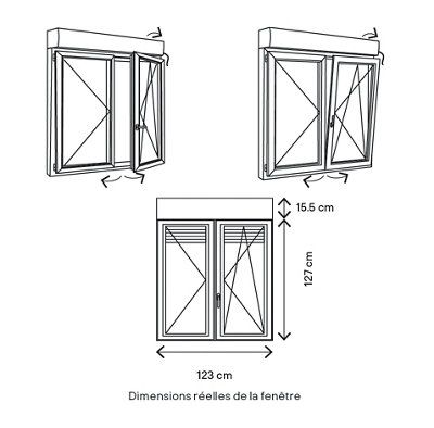 Fenêtre aluminium 2 vantaux oscillo-battant + volet roulant électrique GoodHome gris - l.120 x h.125 cm