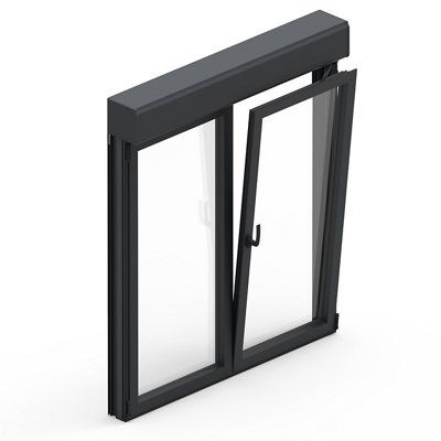 Fenêtre aluminium 2 vantaux oscillo-battant + volet roulant électrique GoodHome gris - l.120 x h.125 cm