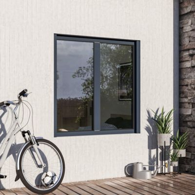Fenêtre aluminium 2 vantaux oscillo-battant + volet roulant électrique GoodHome gris - l.120 x h.135 cm