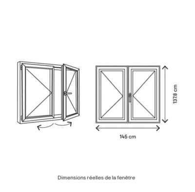 Fenêtre bois 2 vantaux GoodHome - l.140 x h.135 cm, tirant droit