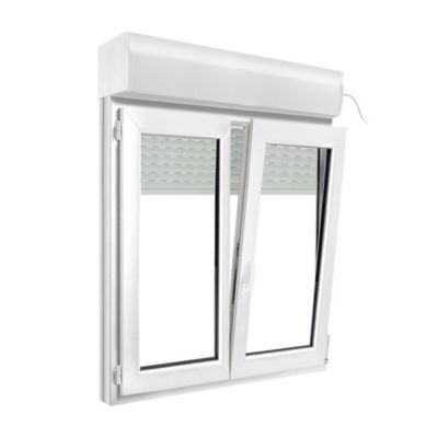 Fenêtre PVC 2 vantaux oscillo-battant + volet roulant électrique GoodHome blanc - l.100 x h.125 cm