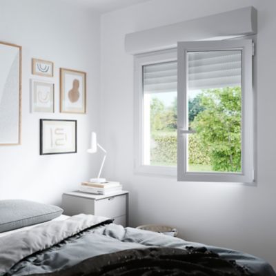 Fenêtre PVC 2 vantaux oscillo-battant + volet roulant électrique GoodHome blanc - l.120 x h.105 cm
