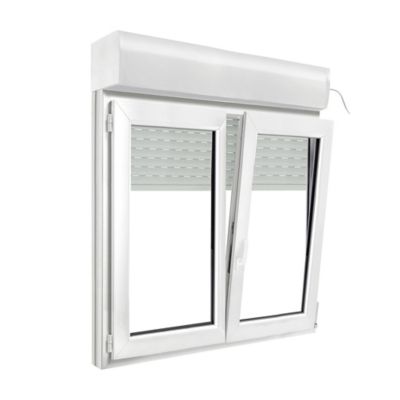 Fenêtre PVC 2 vantaux oscillo-battant + volet roulant électrique GoodHome blanc - l.120 x h.105 cm