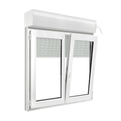 Fenêtre PVC 2 vantaux oscillo-battant + volet roulant électrique GoodHome blanc - l.120 x h.115 cm