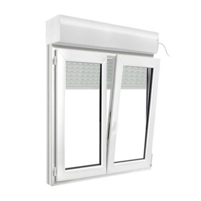 Fenêtre PVC 2 vantaux oscillo-battant + volet roulant électrique GoodHome blanc - l.120 x h.125 cm