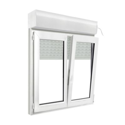Fenêtre PVC 2 vantaux oscillo-battant + volet roulant électrique GoodHome blanc - l.120 x h.135 cm