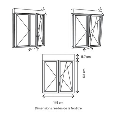 Fenêtre PVC 2 vantaux oscillo-battant + volet roulant électrique GoodHome blanc - l.140 x h.135 cm