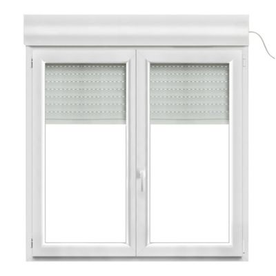 Fenêtre PVC 2 vantaux oscillo-battant + volet roulant électrique GoodHome blanc - l.140 x h.135 cm
