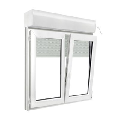Fenêtre PVC 2 vantaux oscillo-battant + volet roulant électrique GoodHome blanc - l.140 x h.135 cm