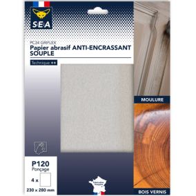 Feuille abrasive 230 x 280 mm grain 120 anti-encrassement éco, lot de 4