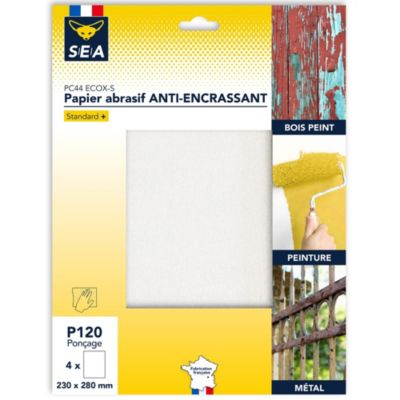 Feuille abrasive 230 x 280 mm grain 120 anti-encrassement, lot de 4