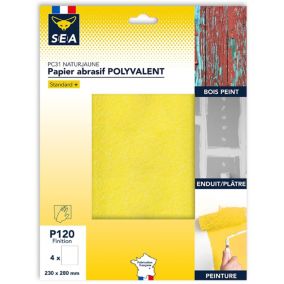 Feuille abrasive 230 x 280 mm grain 120, lot de 4