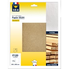 Feuille abrasive 230 x 280 mm grain 120 plâtre, lot de 4