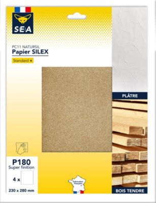 Feuille abrasive 230 x 280 mm grain 180 plâtre, lot de 4